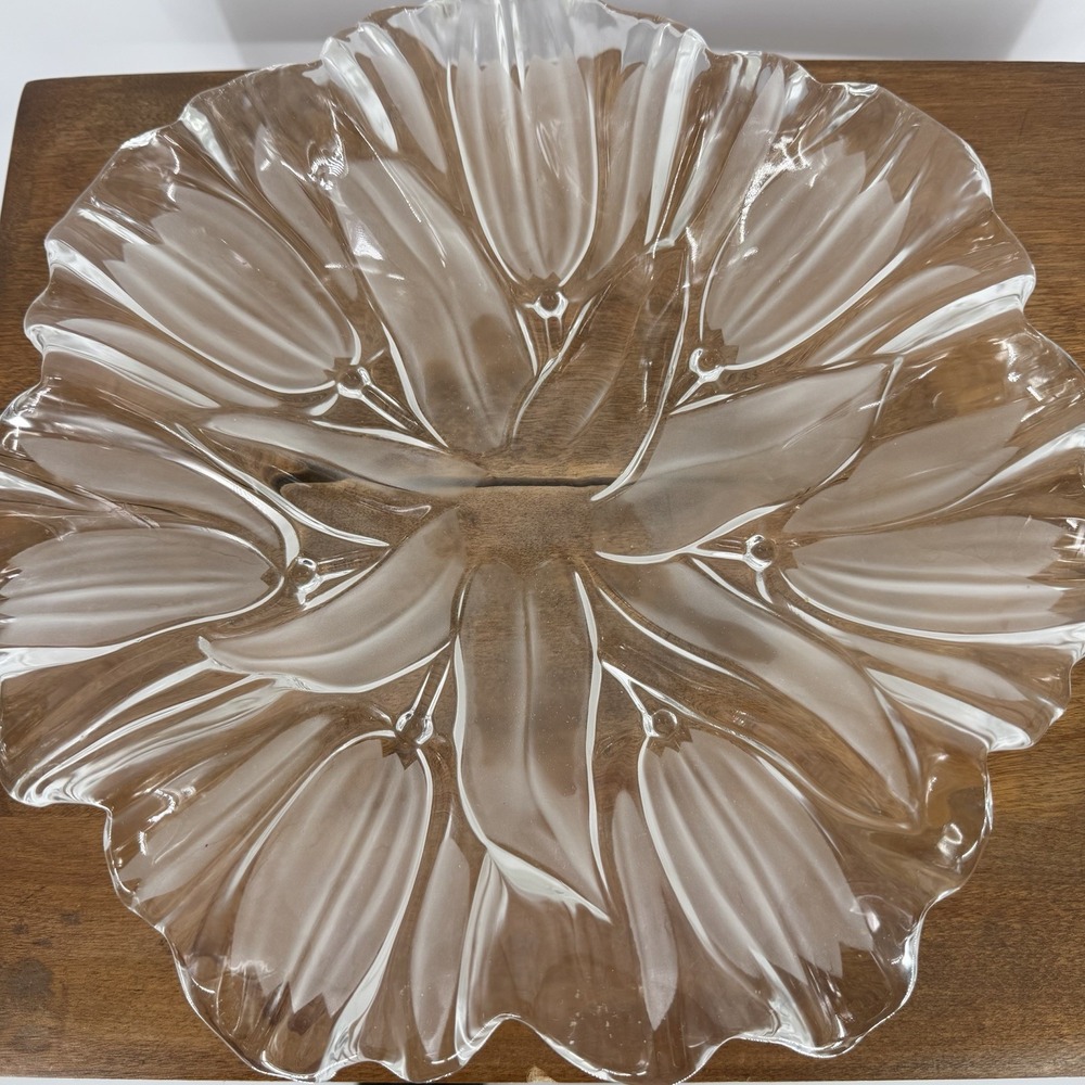 Vintage Mikasa Walther Glas Tulips Satin 12"‎ Frosted Glass Hostess Bowl Platter
